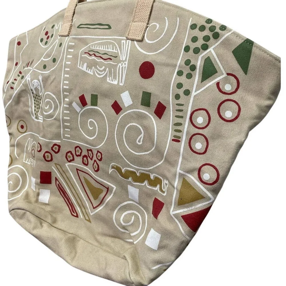 Banner House Asheville NC Lizard Tribal Animal Design Canvas Cotton Tote Bag